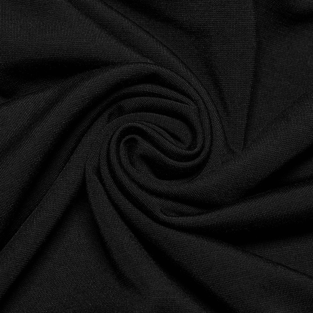 Close-up of soft black knitted fabric showcasing its elegant texture and flow for gothic fashion pieces.