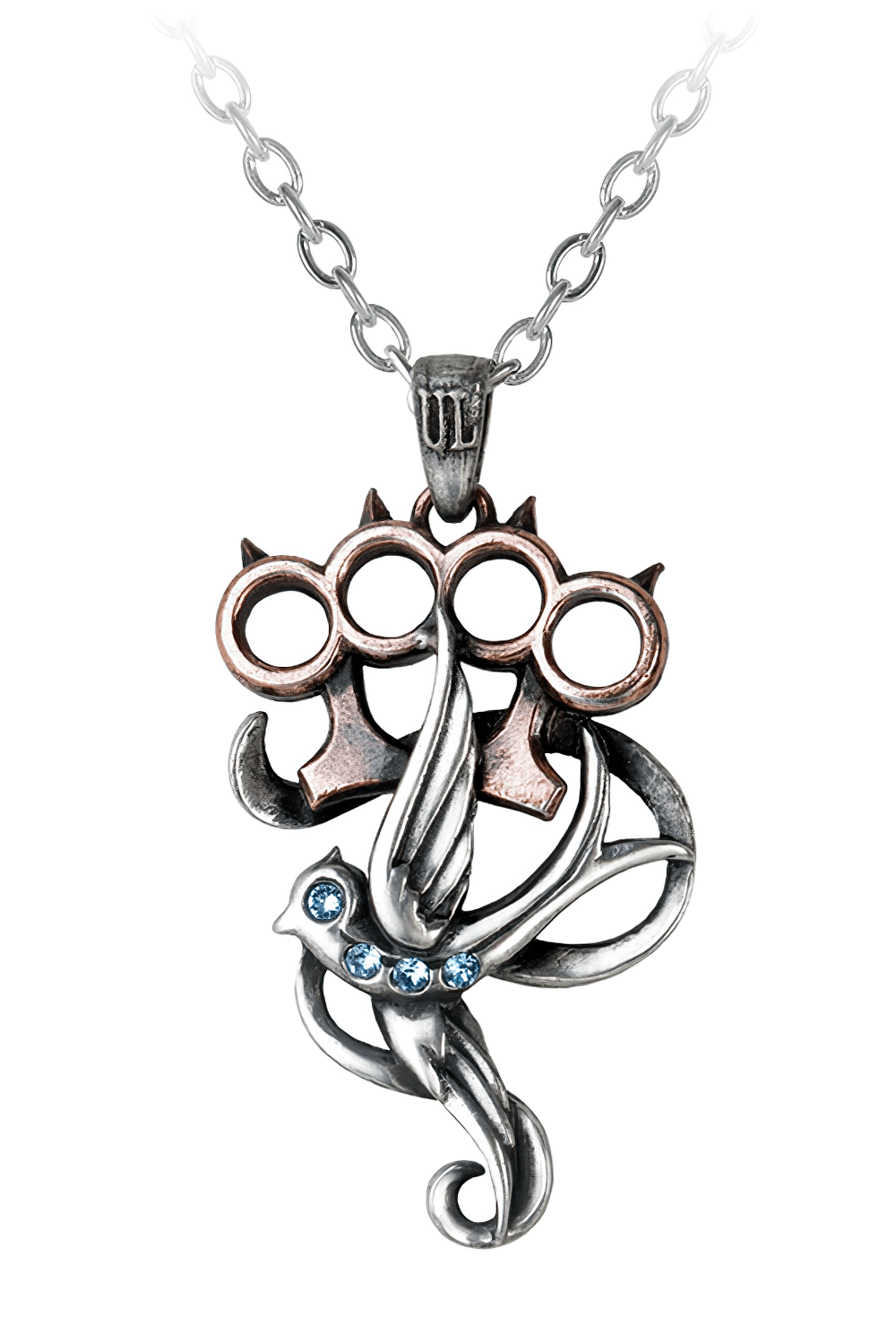 Knuckleduster with Swallow and Swarovski Crystals Pendant featuring bluebird and crystal embellishments.