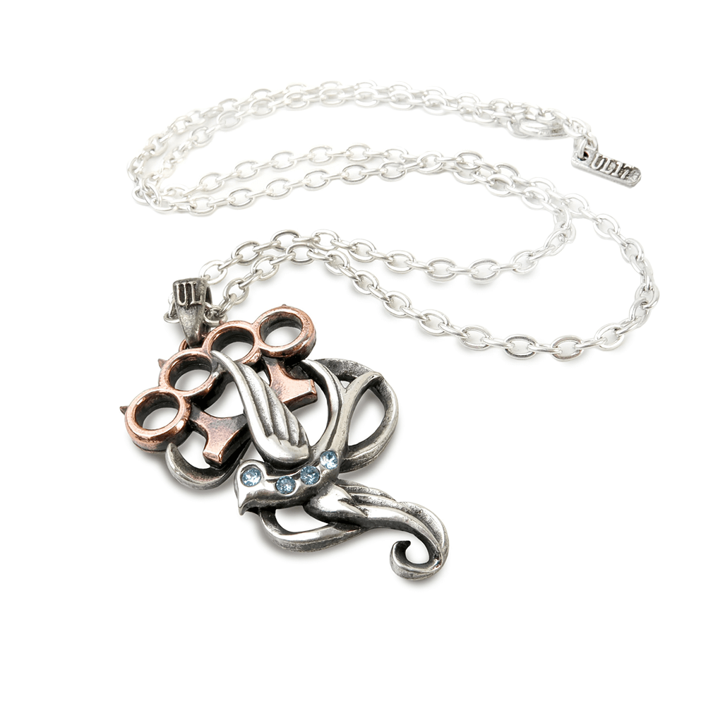 Knuckleduster with Swallow and Swarovski Crystals Pendant showcasing unique design and sparkling crystals.