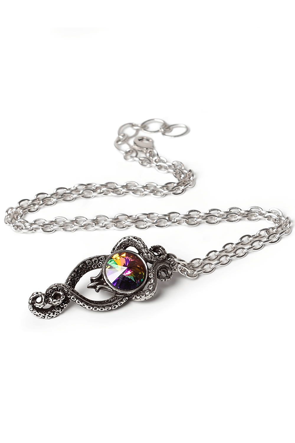 Kraken tentacle pendant with a dazzling Austrian crystal drop, showcasing an elegant and mythical design.