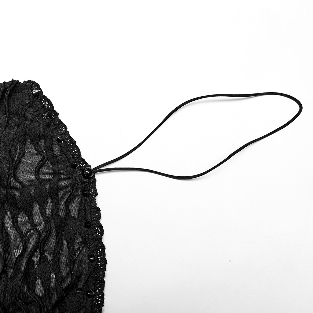 Close-up of Gothic bustier lace detailing and halterneck strap for a chic edgy look.