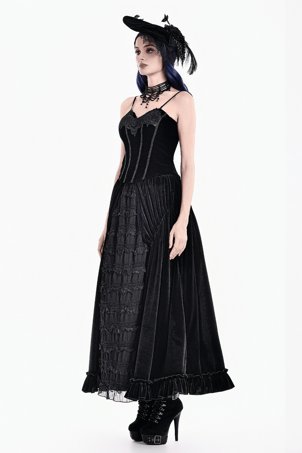 Lace Applique Corset Top with Adjustable Back Lacing black bustier with lace trim and shoulder straps