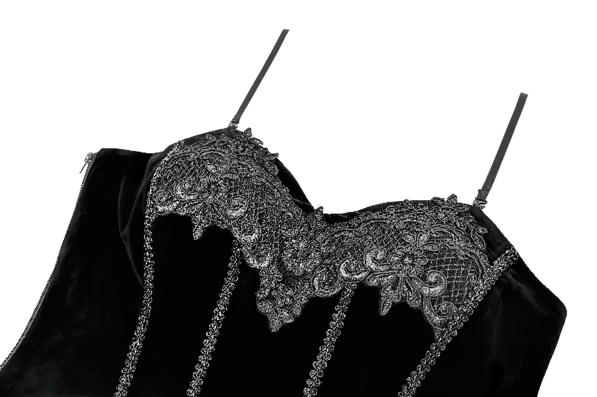 Lace Applique Corset Top with Adjustable Back Lacing black embroidered bustier with straps and sweetheart neckline