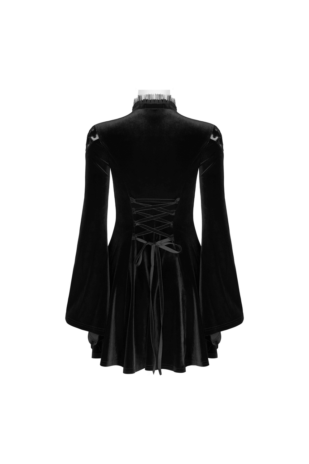 Lace Collar Velvet Gothic Women's Flare Dress - HARD'N'HEAVY