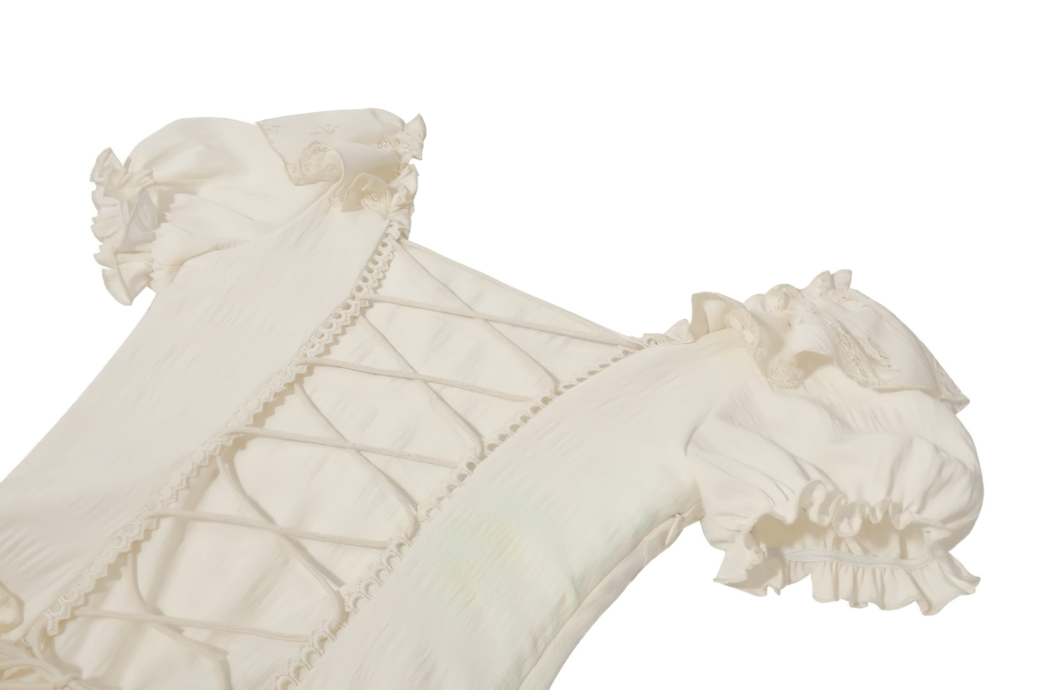 Lace Corset Dress with Puff Sleeves and Tiered Skirt featuring intricate lace detailing and stylish puff sleeves.