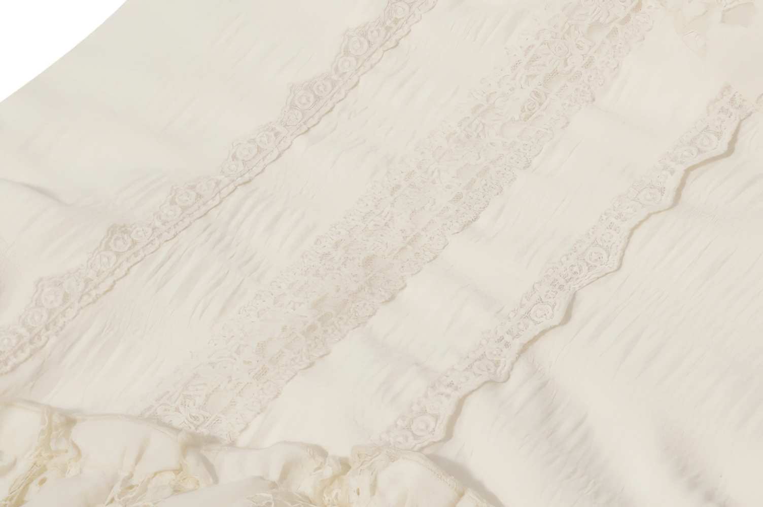 Close-up of intricate lace detailing on the Lace Corset Dress with Puff Sleeves and Tiered Skirt.