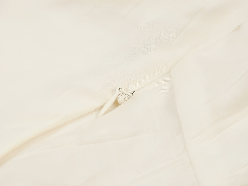 Close-up of the zipper detail on the Lace Detail Gothic Bell Sleeved Top with Corset Back, showcasing elegant craftsmanship.