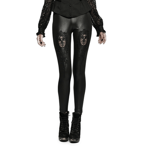 Lace Detail High-Waist Black Gothic Leggings for Women