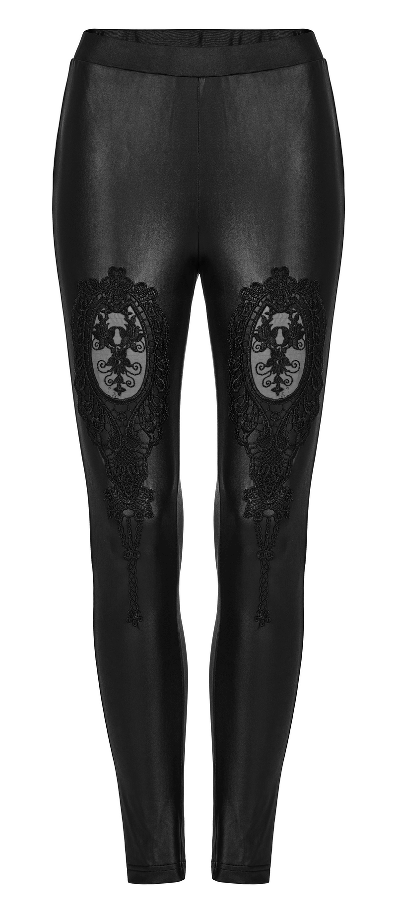 Lace Detail High-Waist Black Gothic Leggings for Women - HARD'N'HEAVY