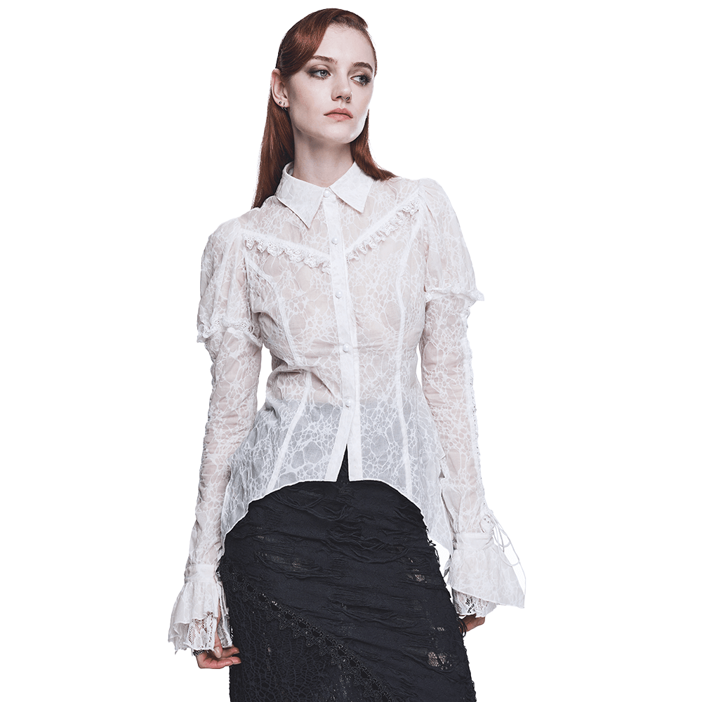 Lace-Detail Victorian Gothic Slim-Fit Shirt for Women - HARD'N'HEAVY
