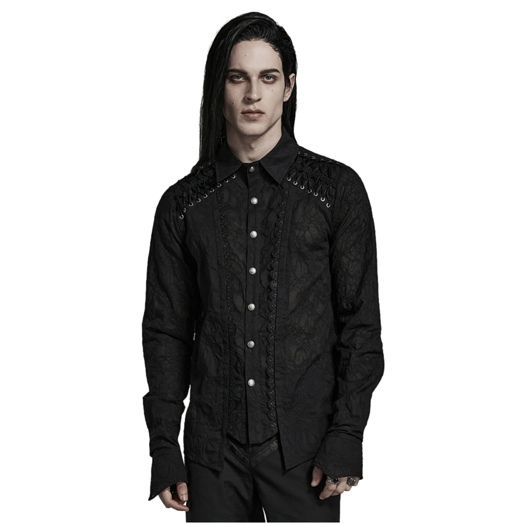 Lace-Detailed Gothic Button-Up Tailored Shirt - HARD'N'HEAVY