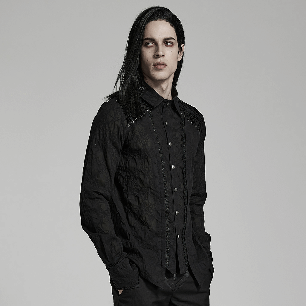 Lace-Detailed Gothic Button-Up Tailored Shirt - HARD'N'HEAVY