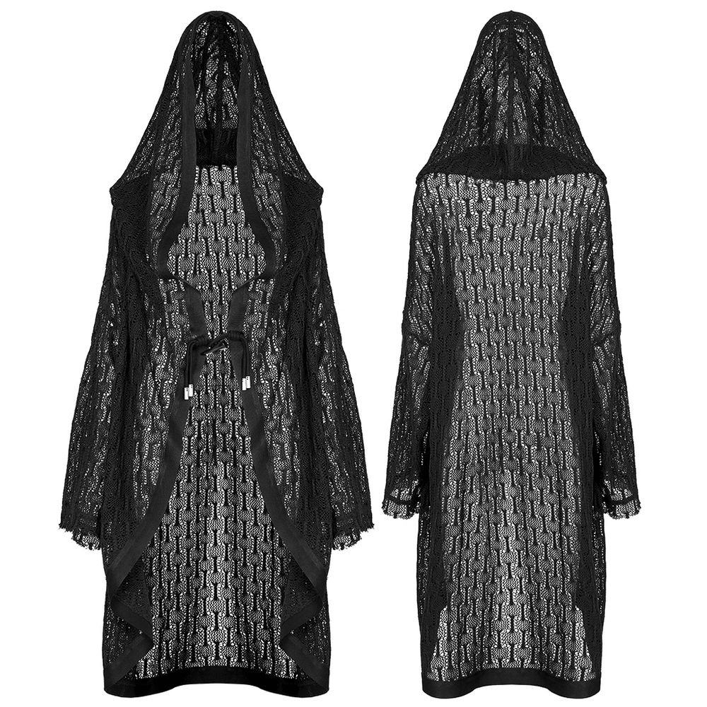 Capa gótica con detalles de encaje y hebilla de cuerno para mujer