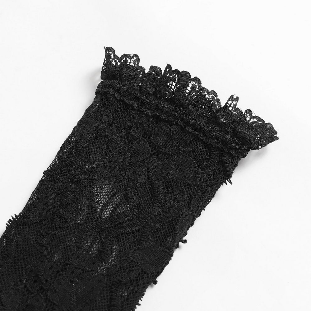 Lace Elegant Gothic High Gloves with Chain Details, featuring intricate lace and a stylish cuff design.
