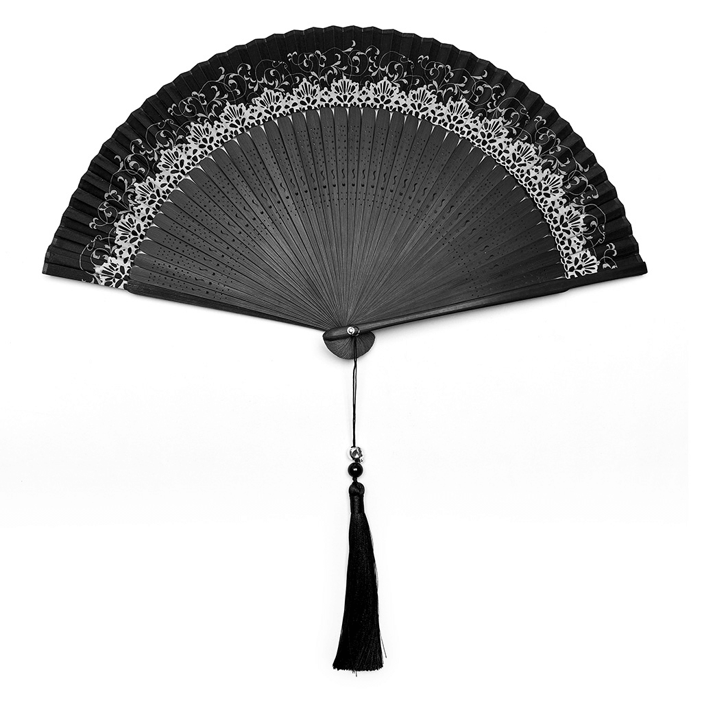 Lace Gothic Carved Hand Fan with Skull Tassel - HARD'N'HEAVY