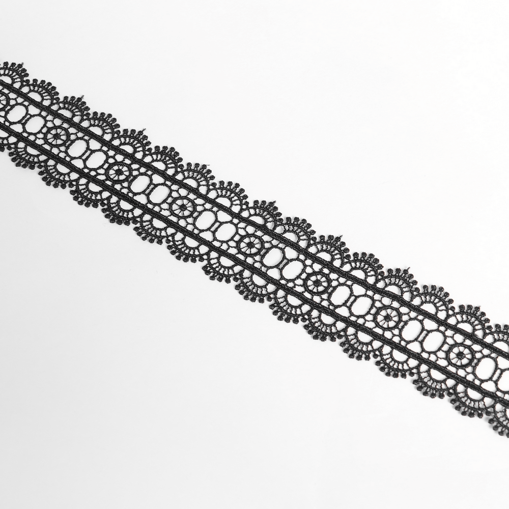 Elegant black lace detailing for Gothic fashion accessories, perfect for enhancing dresses and capes.