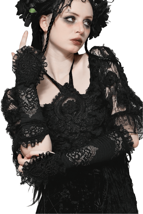 Spitzen-Gothic-Lange Fingerlose Handschuhe mit Rüschen und Volants