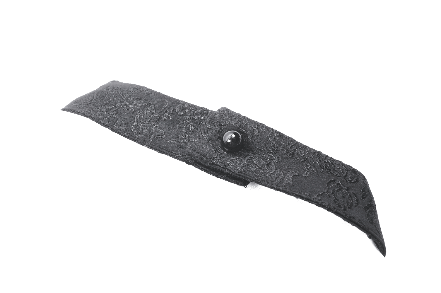 Elegant black lace choker, perfect accessory for a halter corset dress, featuring a chic button detail.