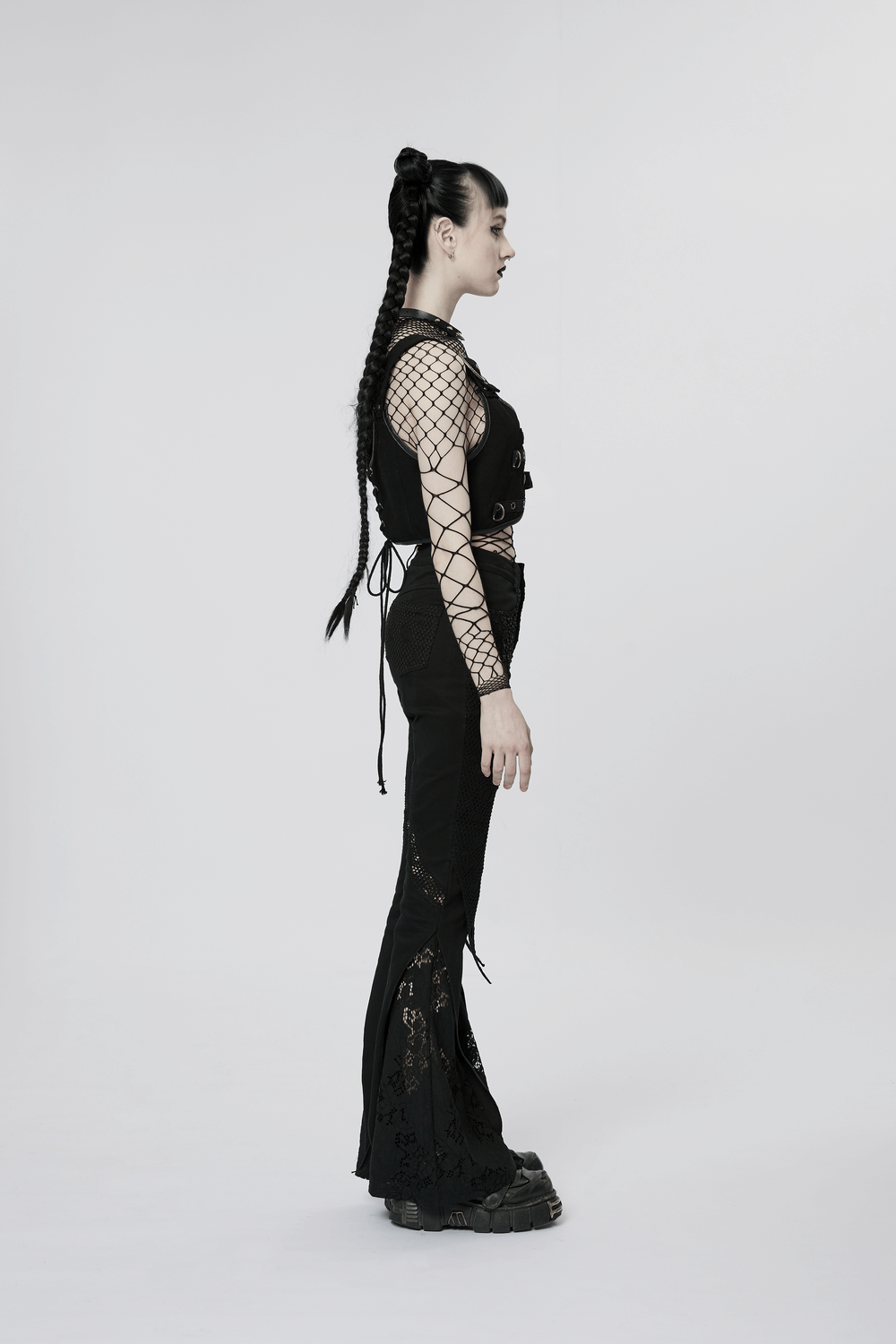 Lace-Infused Micro Elastic Gothic Flare Pants - HARD'N'HEAVY