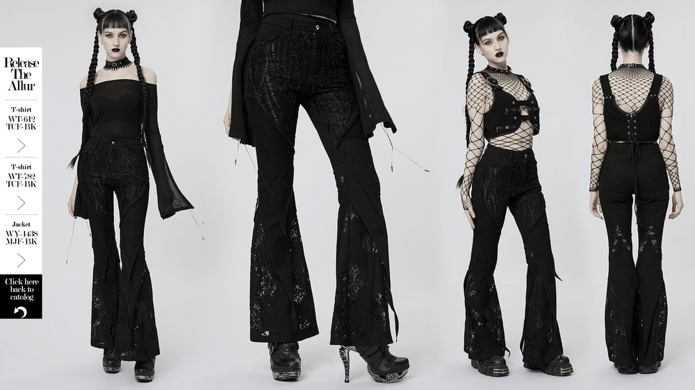 Lace-Infused Micro Elastic Gothic Flare Pants - HARD'N'HEAVY