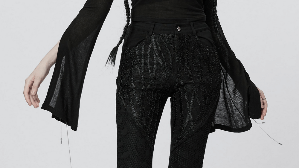 Lace-Infused Micro Elastic Gothic Flare Pants - HARD'N'HEAVY