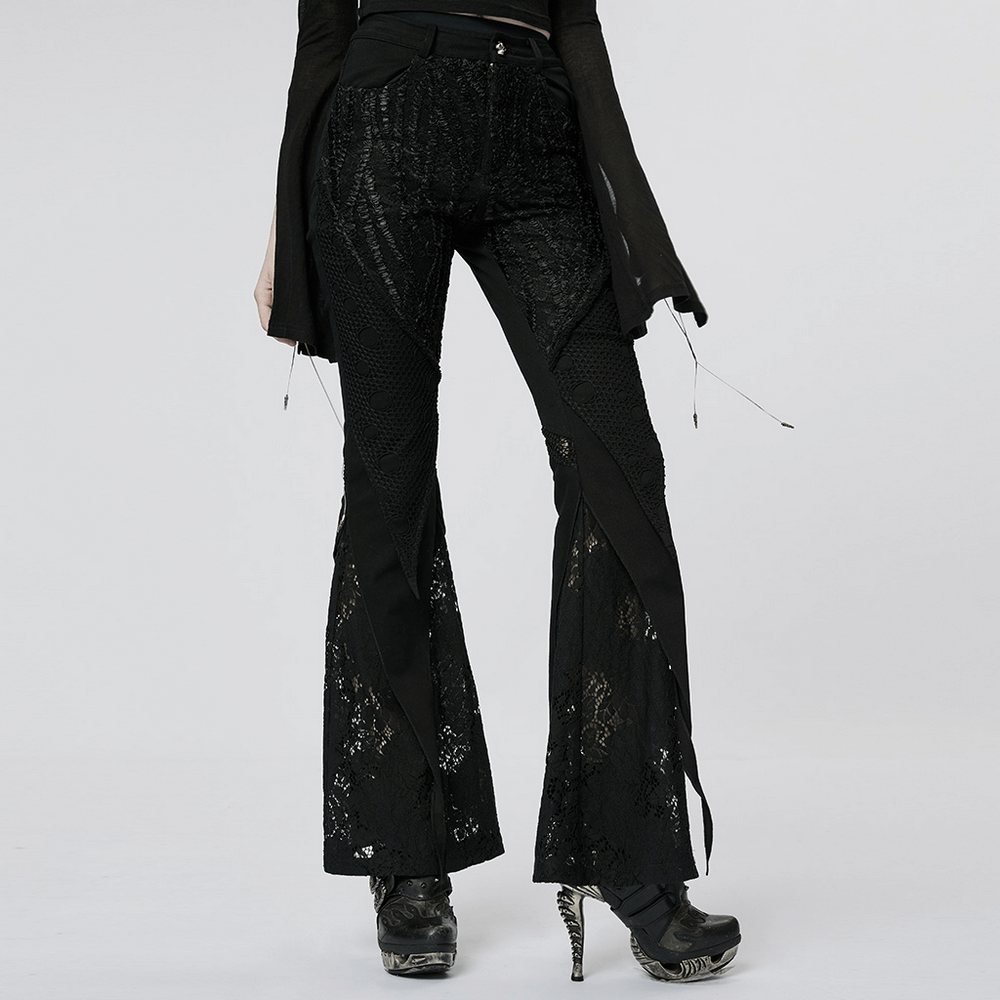 Lace-Infused Micro Elastic Gothic Flare Pants - HARD'N'HEAVY