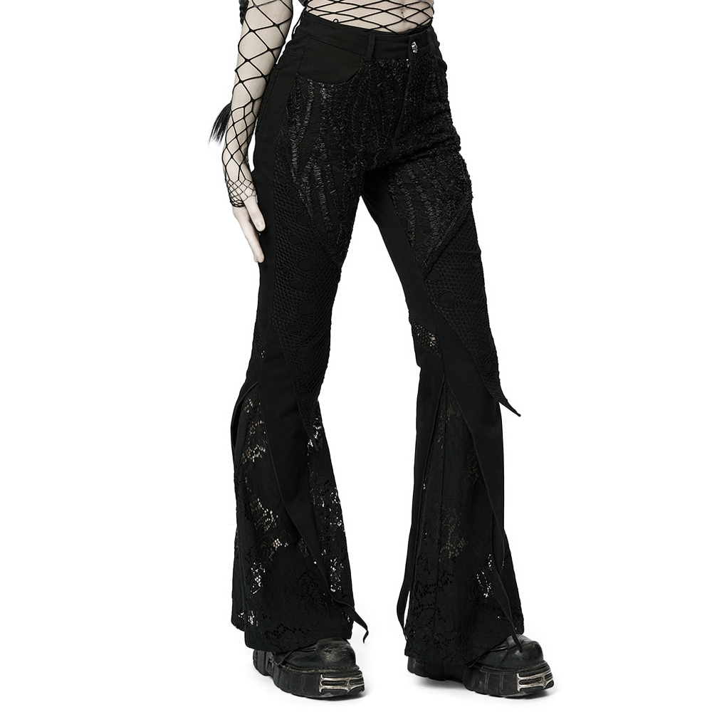 Lace-Infused Micro Elastic Gothic Flare Pants - HARD'N'HEAVY