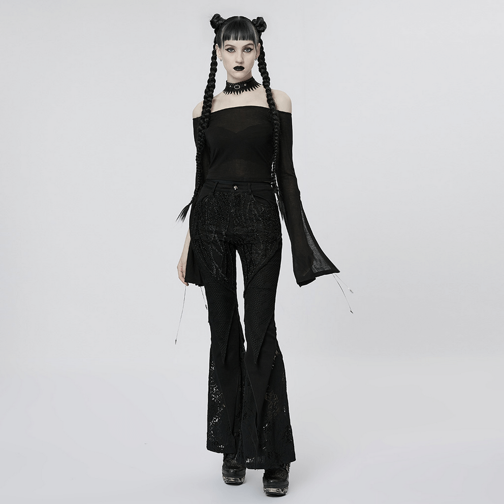 Lace-Infused Micro Elastic Gothic Flare Pants - HARD'N'HEAVY