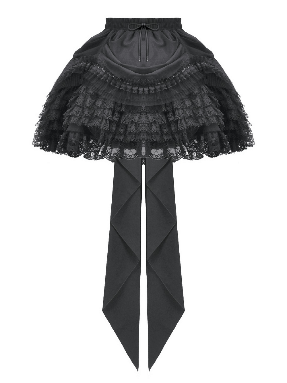 Lace Layered Black Tulle Skirt with Ribbon Detail showcasing its intricate lace and tulle design.