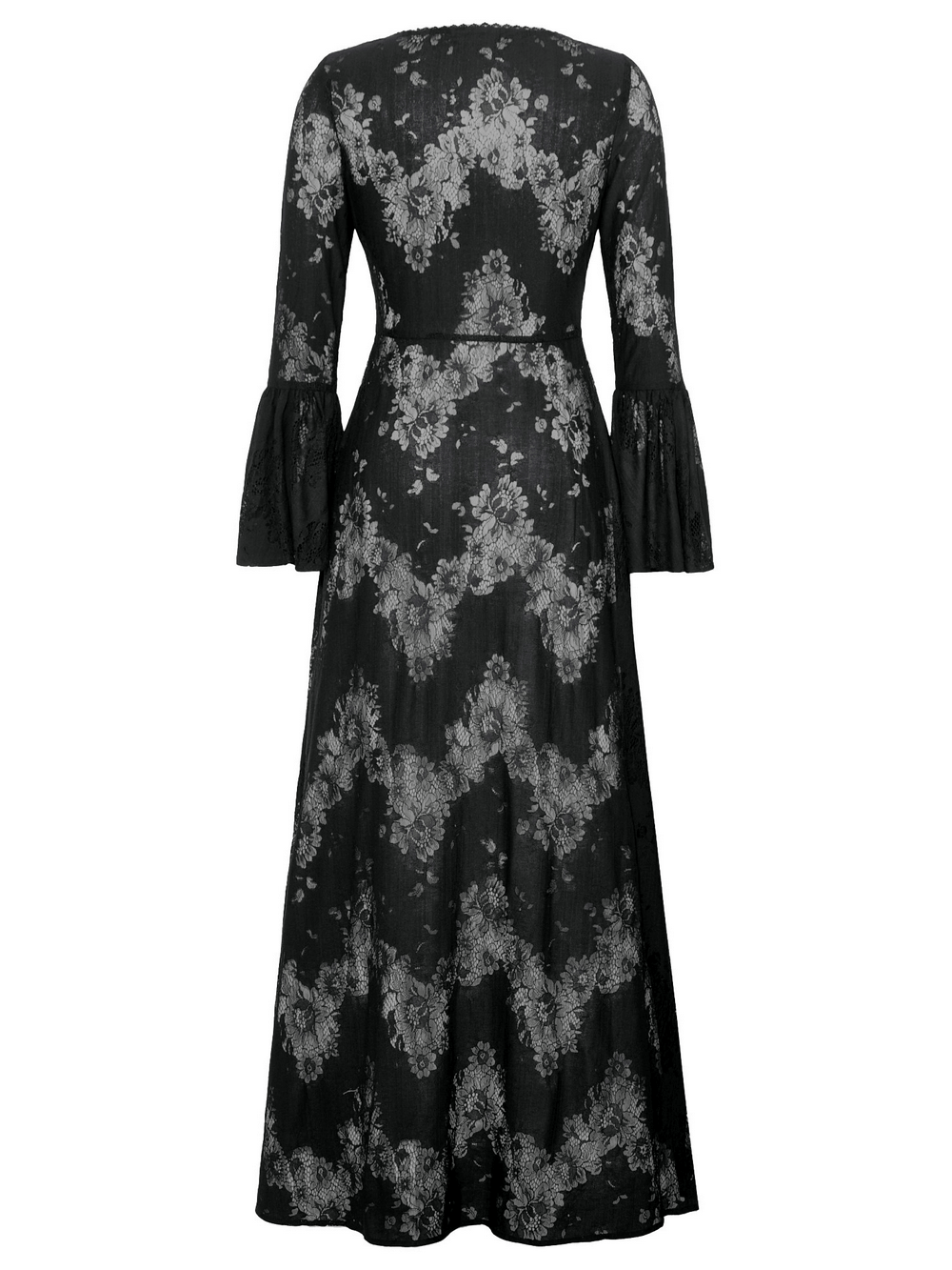 Elegant black lace long sleeve cape with floral pattern and bell sleeves, perfect for gothic chic style.