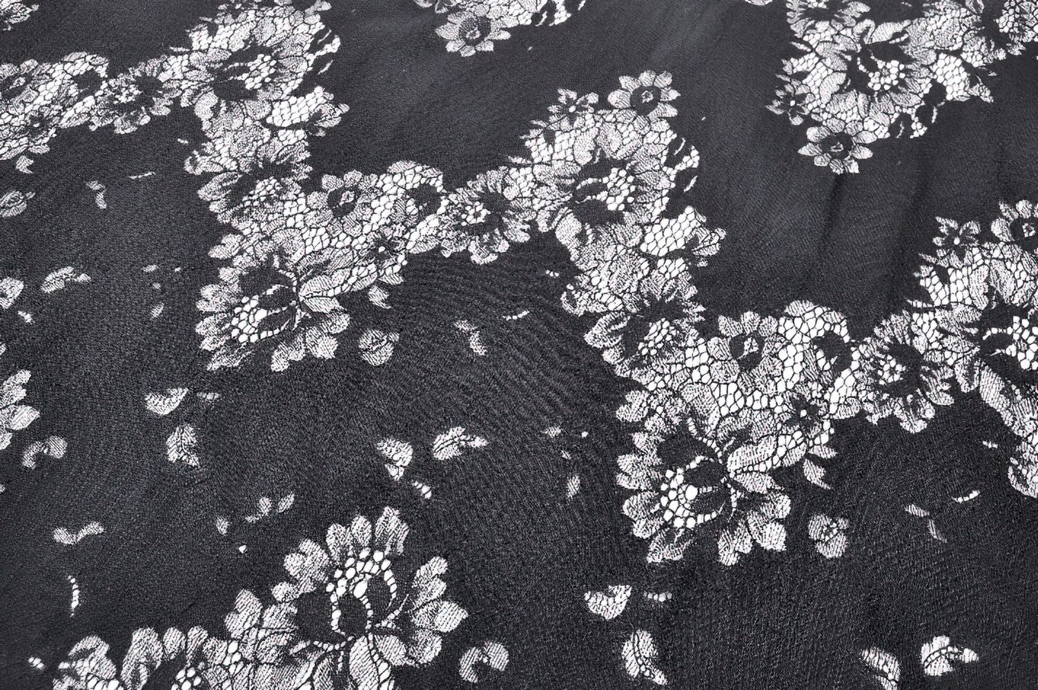 Elegant black lace with floral pattern, showcasing intricate details for gothic and alternative fashion.