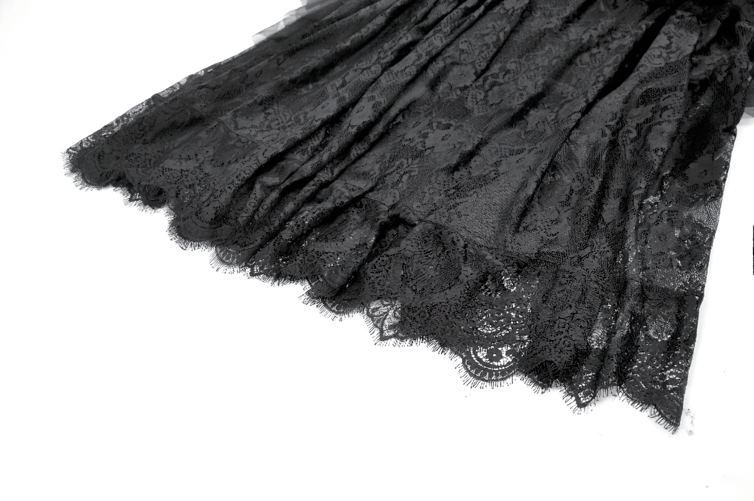 Lace Maxi Skirt with Sheer Mesh Layers and Floral Trim showcasing delicate lace details and flowing design.