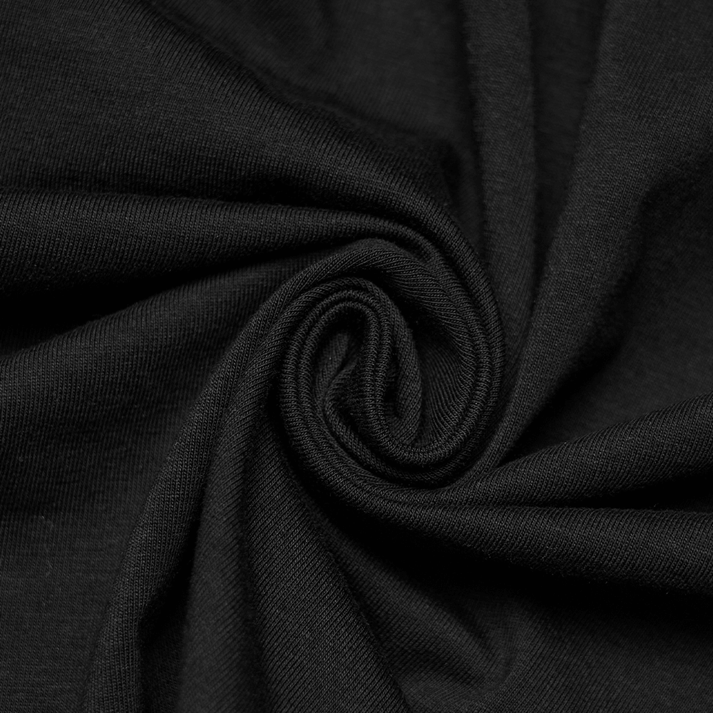 Close-up of black fabric swirl, ideal for the Lace Mini Dress with Mesh Cold Shoulders in Gothic Style.