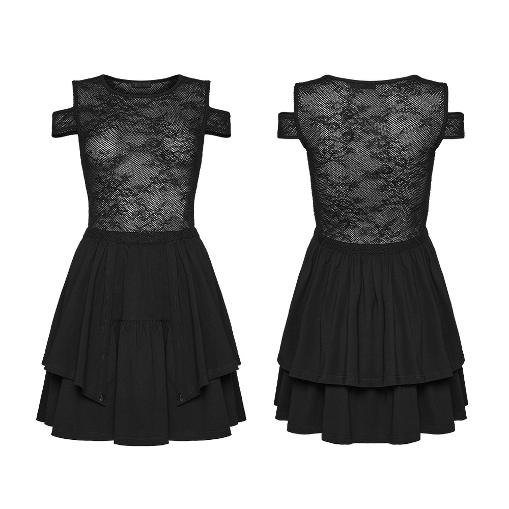 Lace Mini Dress with Mesh Cold Shoulders in Gothic Style