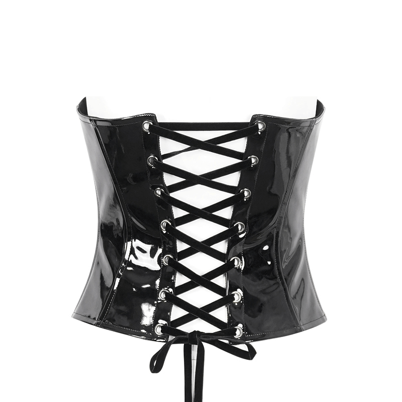 Lace Patent Leather Corset with Zipper Front and Lace-up Back - HARD'N'HEAVY