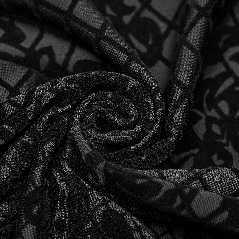 Lace Pattern Flocked Goth Dress Shirt, Skull Detail - HARD'N'HEAVY