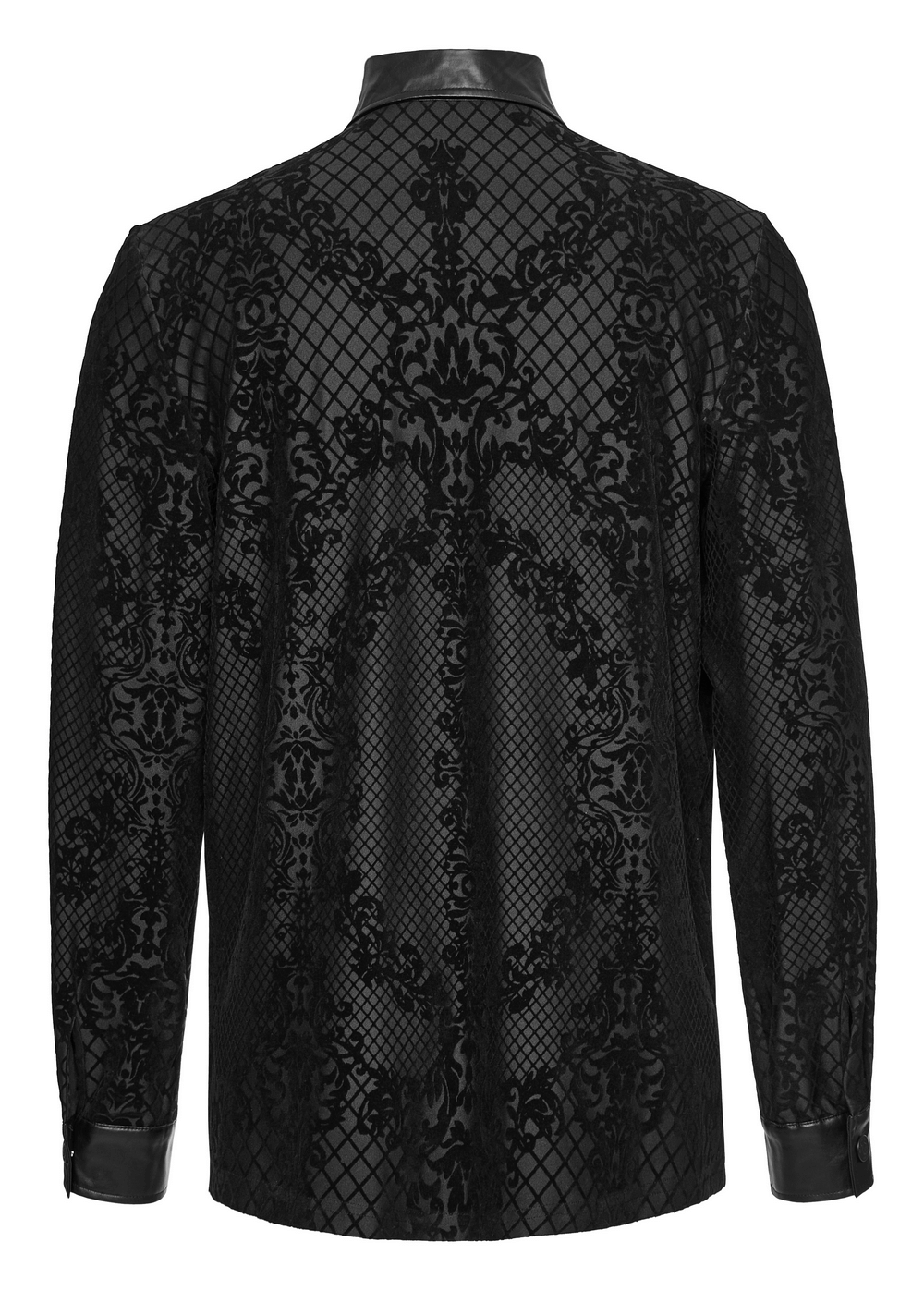 Lace Pattern Flocked Goth Dress Shirt, Skull Detail - HARD'N'HEAVY