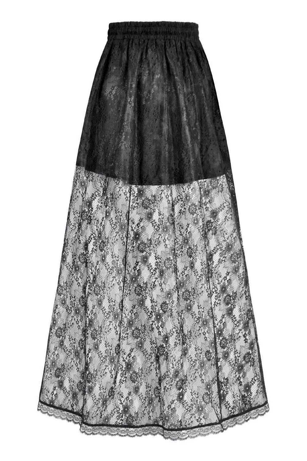 Lace Tiered Skirt with Drawstring Waist for Gothic Style featuring elegant black lace and ruffled tiers.