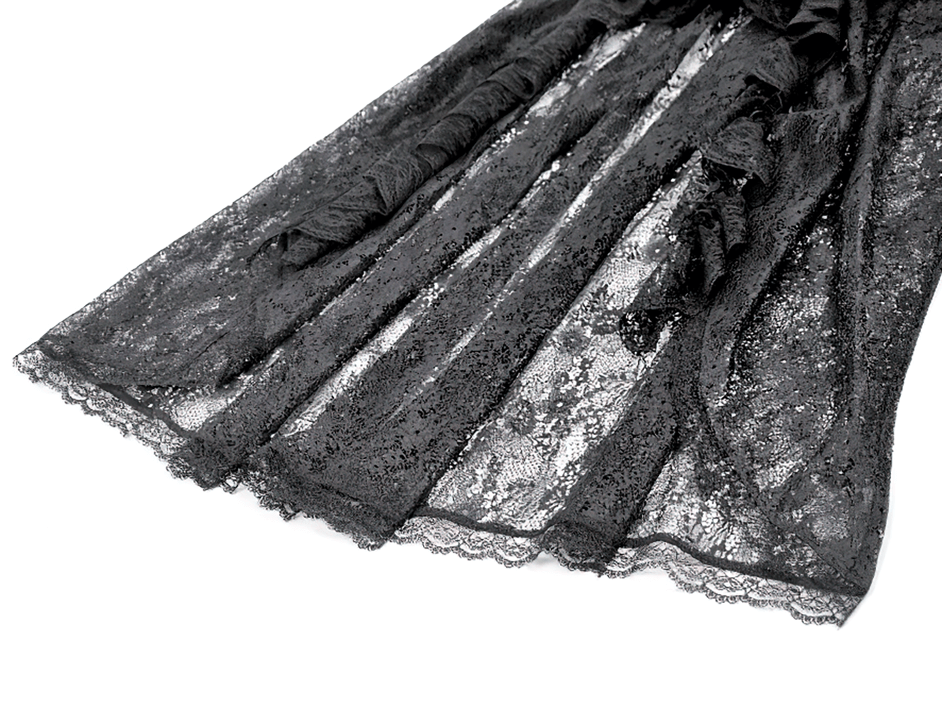 Lace Tiered Skirt with Drawstring Waist for Gothic Style showcasing elegant black lace and ruffled tiers.