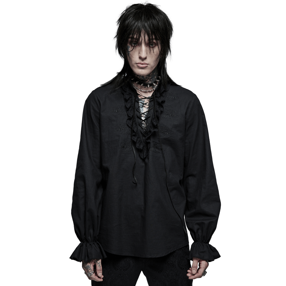 Gothic skeleton embroidered lace shirt featuring an intricate design, perfect for adding dark elegance to your wardrobe.