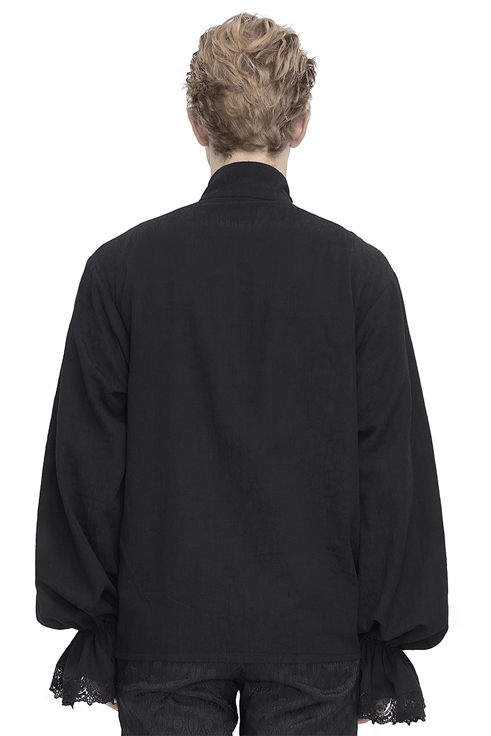 Lace-trimmed Victorian Shirt with High Neck Ruffle Detail for Men