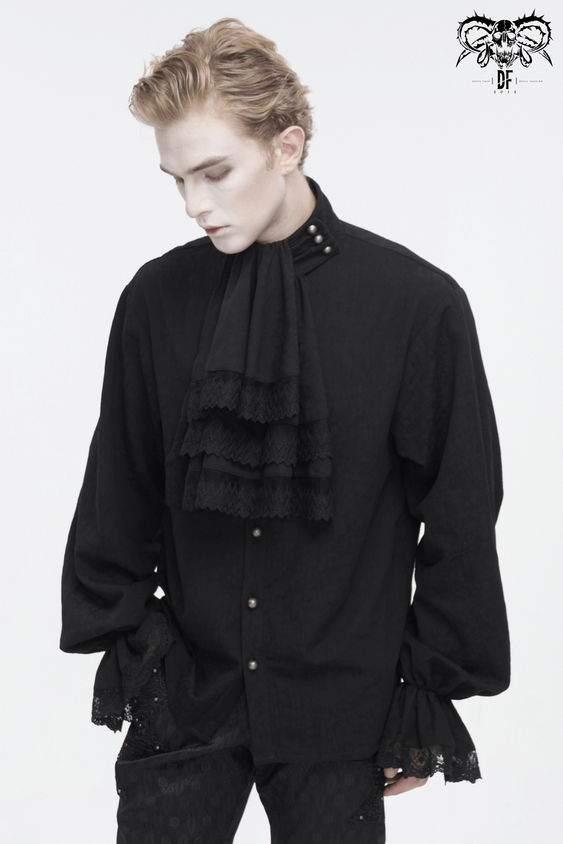 Lace-trimmed Victorian Shirt with High Neck Ruffle Detail for Men - HARD'N'HEAVY