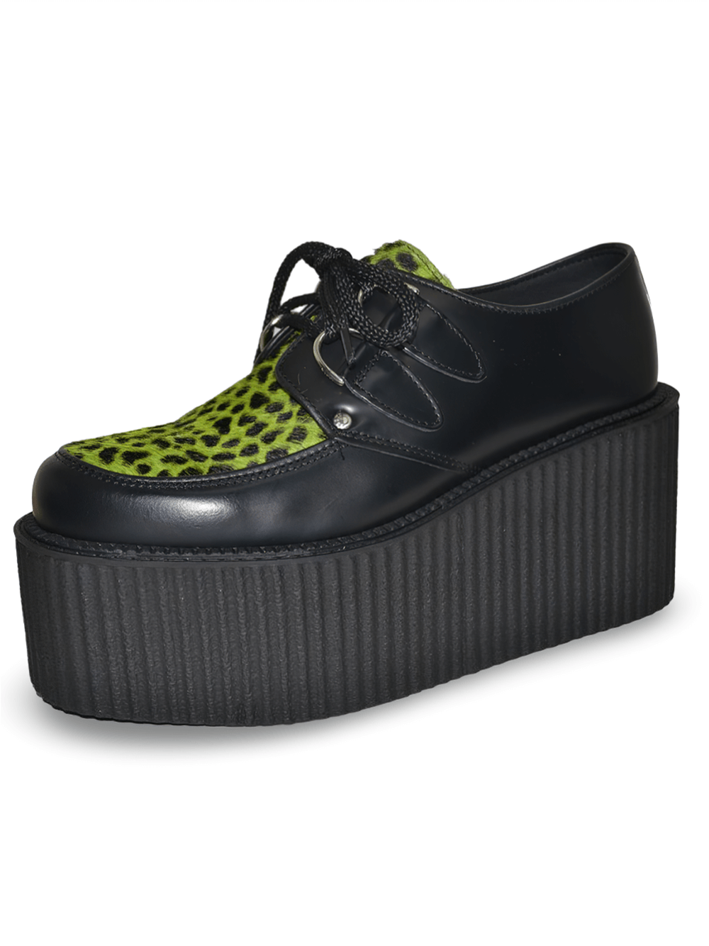 Lace-Up Black and Green Bovine Leather Creepers