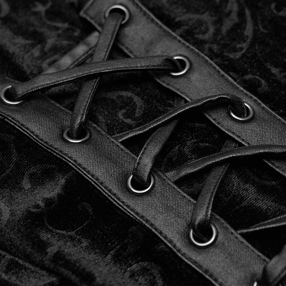 Lace-Up Faux Leather Detail Velvet Leggings - HARD'N'HEAVY