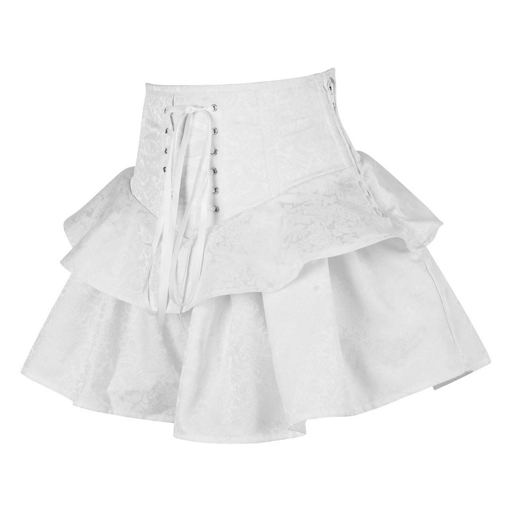 Lace Up High Waist Corset Skirt for Gothic Fashion with layered ruffles and romantic design.