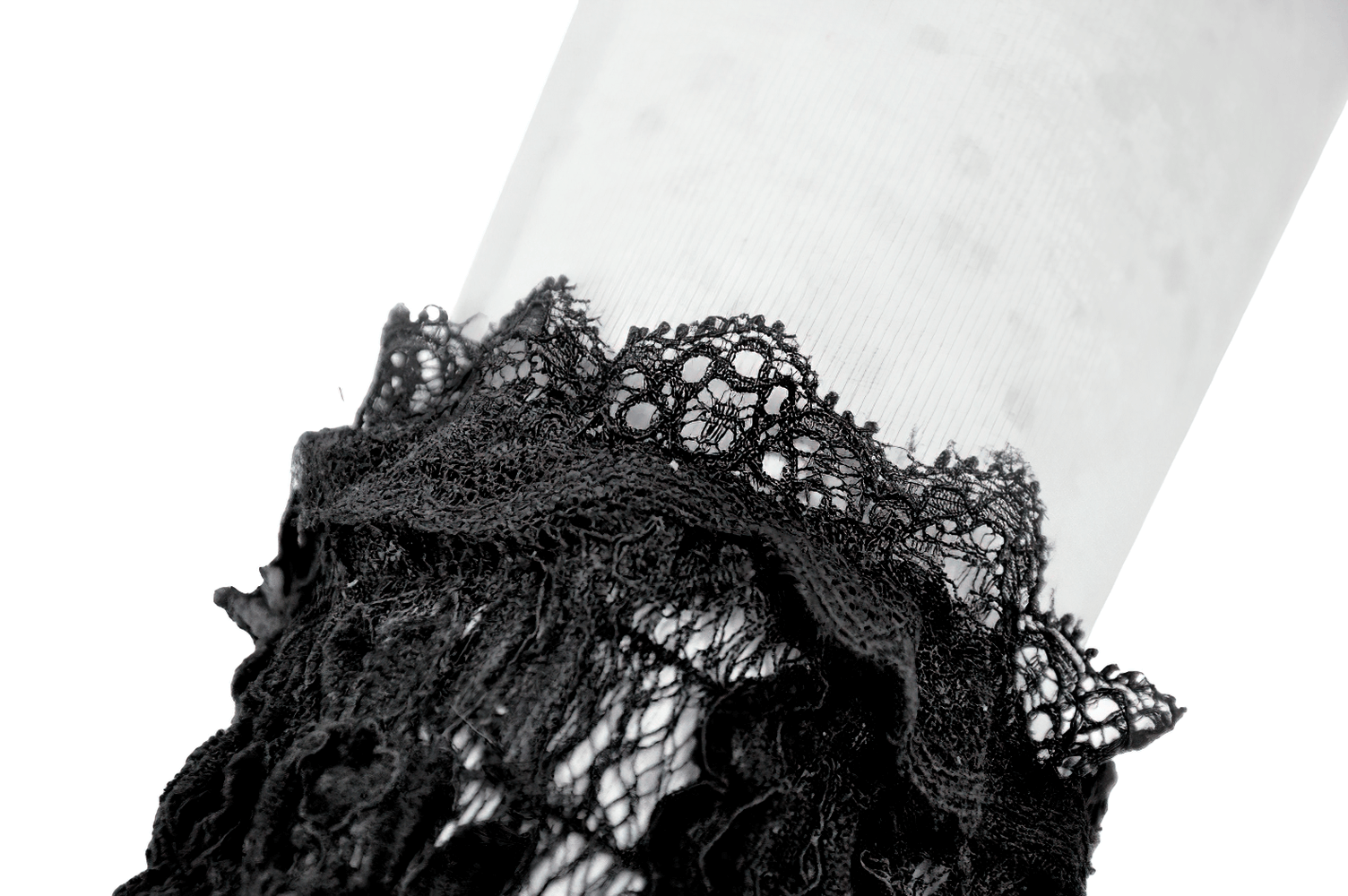 Lace-Up Long Gloves with Floral Lace and Ribbon Details showcasing intricate black floral lace detail.