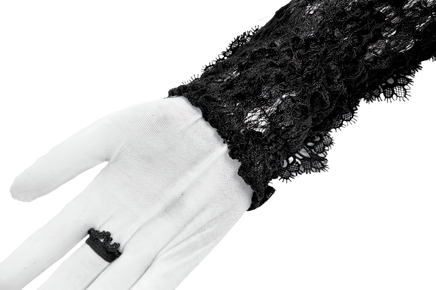Lace-Up Long Gloves with Floral Lace and Ribbon Details showcasing intricate black lace design and elegant long silhouette.