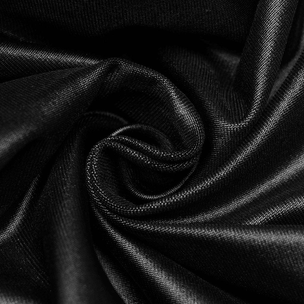 Close-up of smooth black fabric showcasing its soft texture and luxurious sheen, perfect for gothic style leggings.