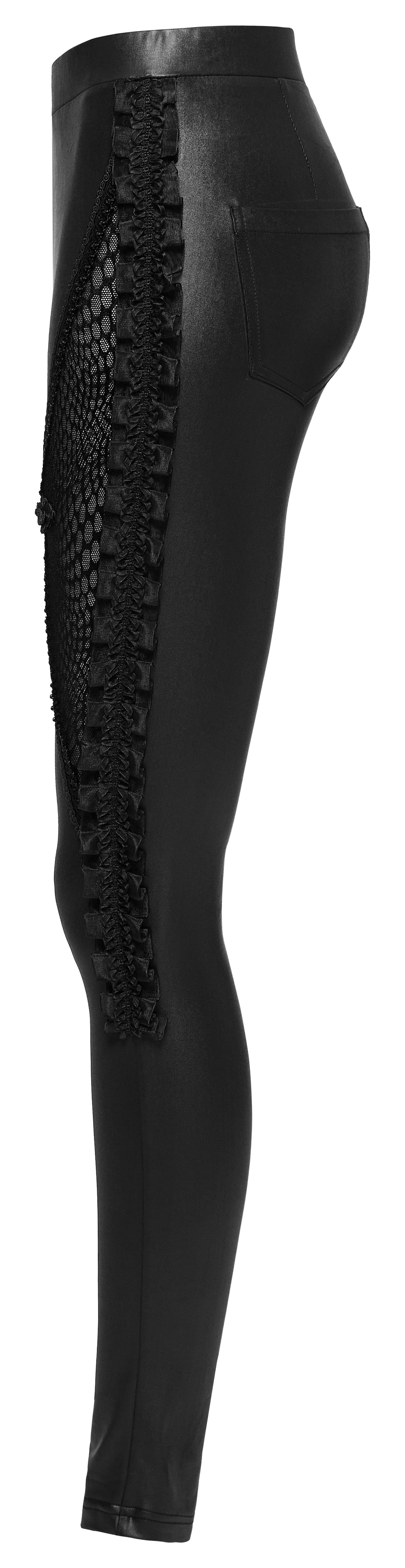 Lace-Up Mesh Side Gothic Skinny Leggings showcasing stylish mesh panels and lace details for edgy gothic style.