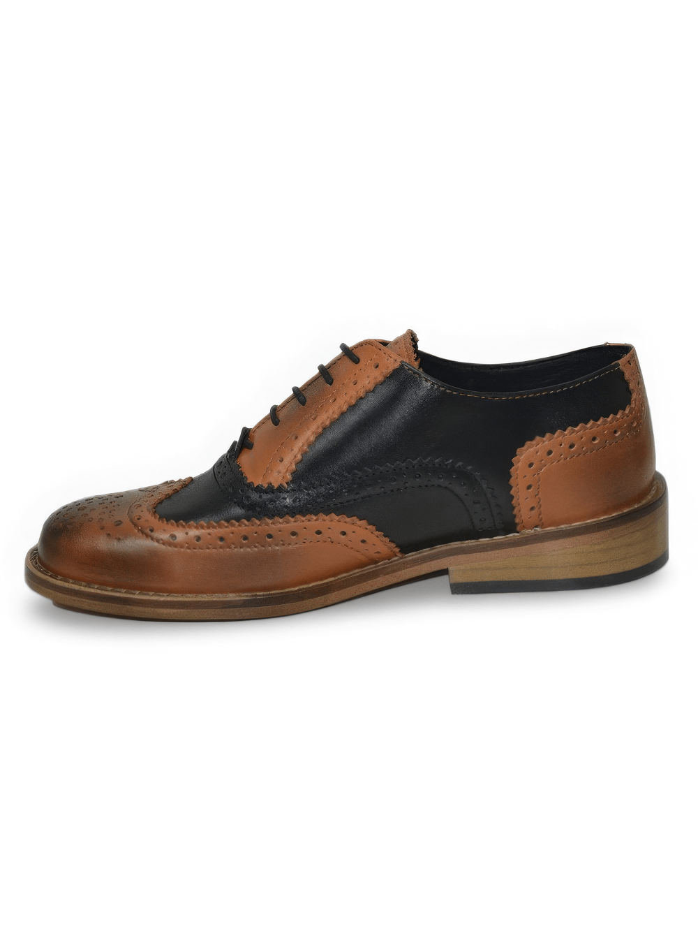 Lace-Up Oxford Shoes in Brown and Black Leather